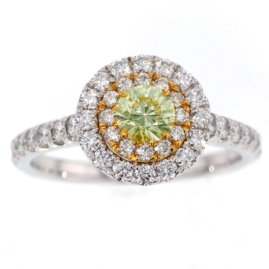 K18YG/WG ダイヤモンド リング 0.383ct Fancy Light Yellow Green SI1 D0.64ct