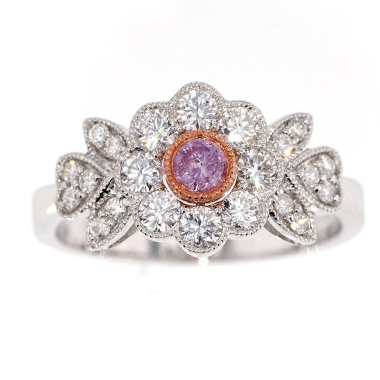 K18WG/PG ダイヤモンド リング 0.128ct Fancy Pink Purple I2 D0.62ct