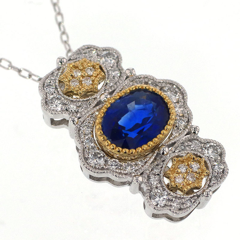 br>【鑑定会】K18WGサファイアダイヤネックレス0.76/0.35ct/ネックレス