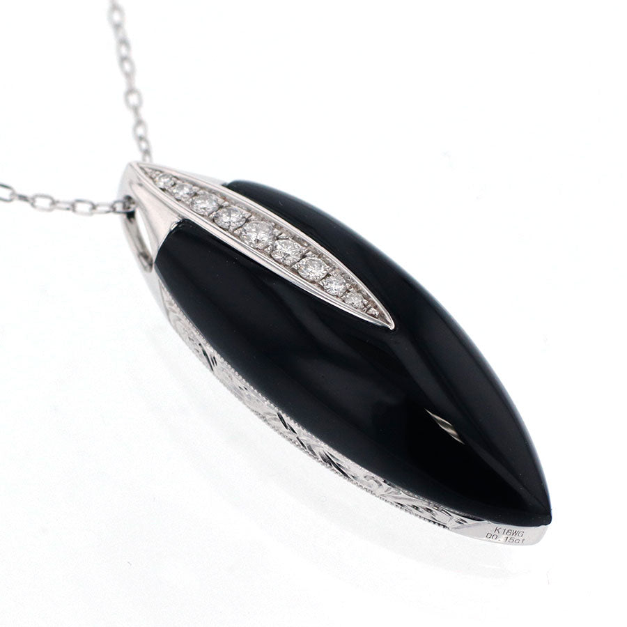 K18WG ダイヤモンド オニキス ペンダントネックレス D0.15ct
