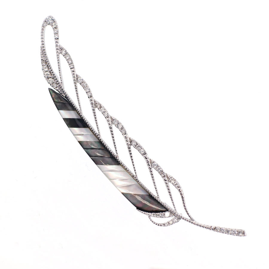 K18WG ダイヤモンド ホワイト／ブラックシェル ペンダントトップ兼ブローチ D0.75ct