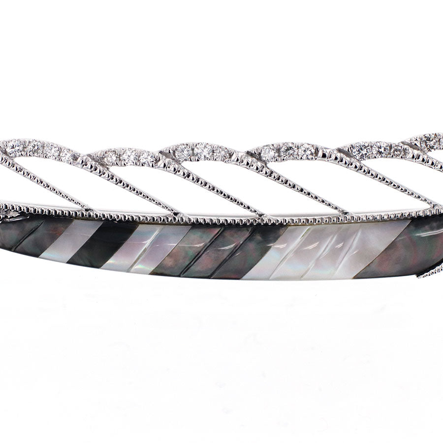 K18WG ダイヤモンド ホワイト／ブラックシェル ペンダントトップ兼ブローチ D0.75ct