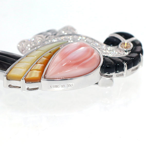 K18WG ダイヤモンド シェル ブローチ D0.30ct