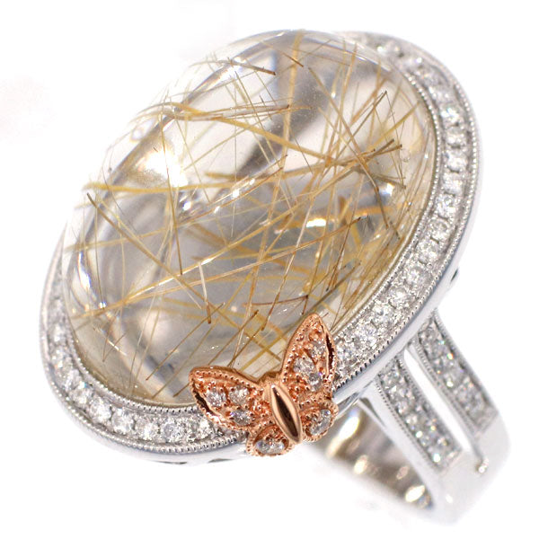 K18WG ルチルクオーツ ダイヤモンド リング 27.10ct D0.57ct