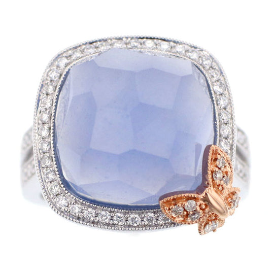 K18WG ラベンダーカルセドニー ダイヤモンド リング 10.64ct D0.39ct