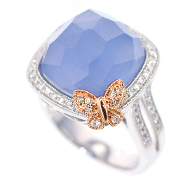K18WG ラベンダーカルセドニー ダイヤモンド リング 10.64ct D0.39ct
