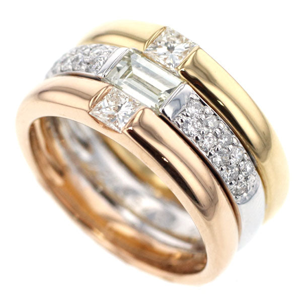 K18/Pt900 バゲット/プリンセスカットダイヤモンド リング 0.379ct D0.24ct